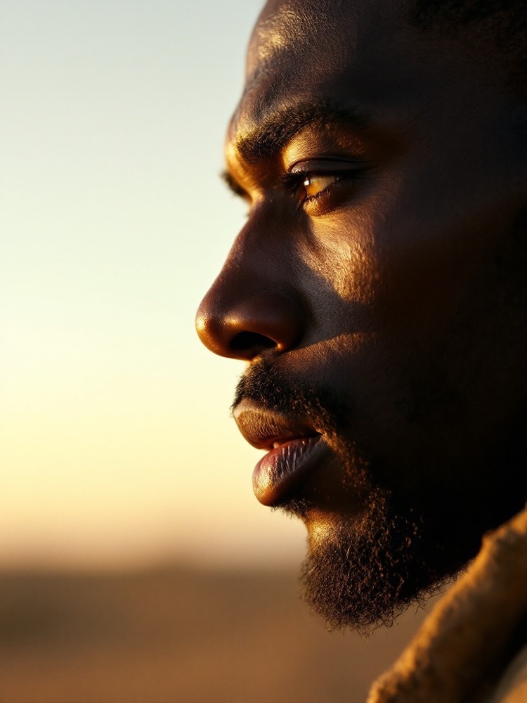 Profile of a face in warm gold desert light.