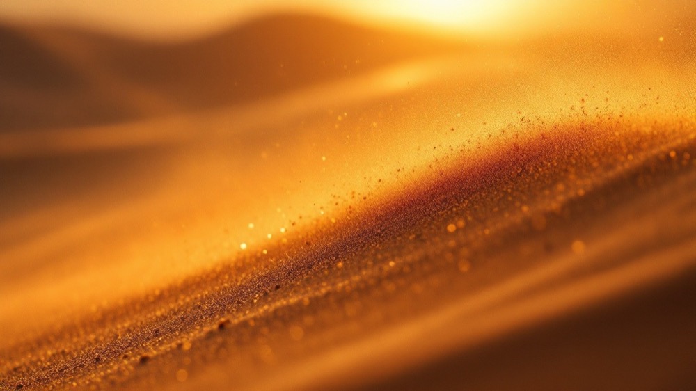 Desert sand streaming through golden light.